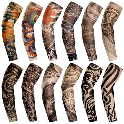 Geyoga 12 Pcs Tattoo Sleeves Fake Arm Sleeves Cover Realistic Soft Elasticity UV Protection for Men Women Working(One Size)