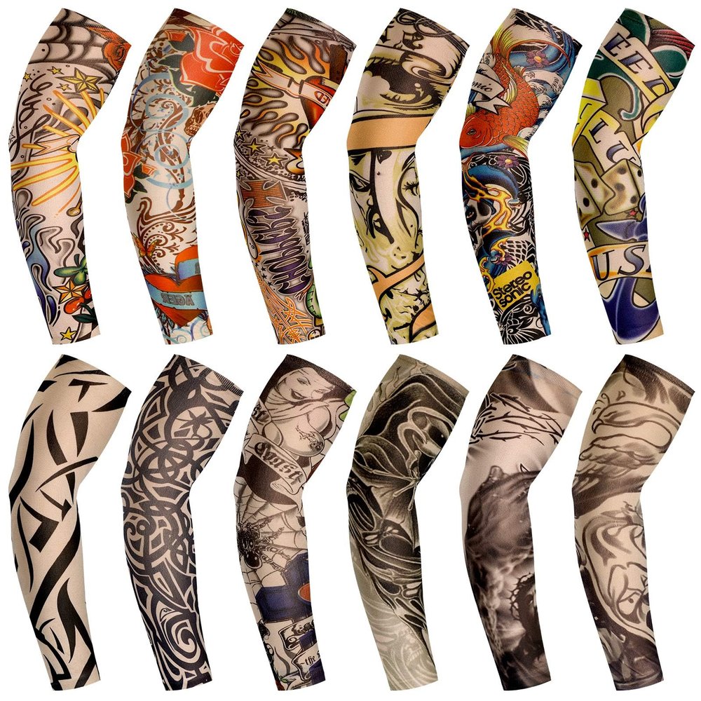 Geyoga 12 Pieces Tattoo Sleeves Set Fake Arm Sleeves Cover Realistic Soft Elasticity Arm Protection for Men Women Working (One Size)
