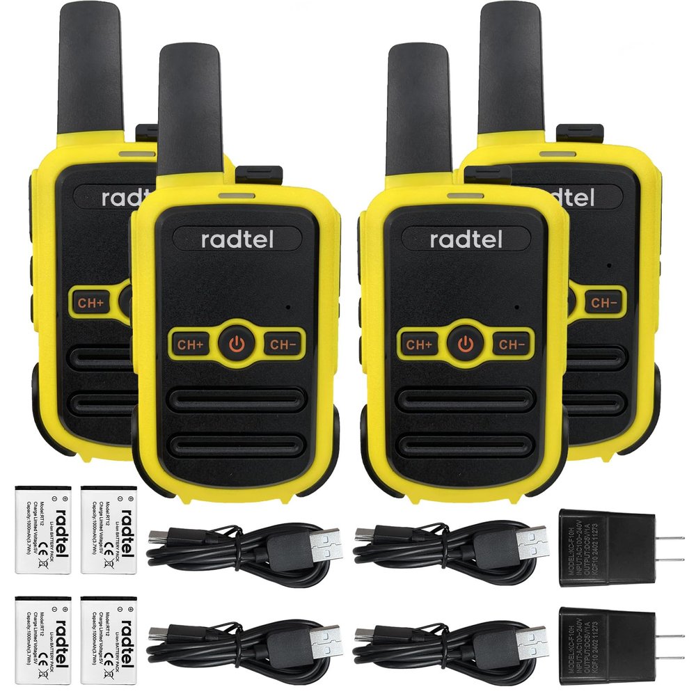 Radtel RT12 Rechargeable Walkie Talkies for Adults Long Range Handheld FRS Two Way Radio 16CH Handsfree VOX for Camping Hiking (4 Pack) (Yellow)