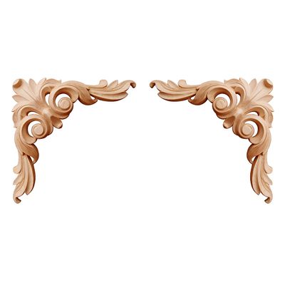 SUNHAWK Pair of Wood Carved Corner Applique Leaf Scroll Carved 4-1/2", 6" and 8" Onlay for Panel, Cabinet, Wall Decor, and Furniture (Red Oak, 4-1/2"x4-1/2 x5/8" T)