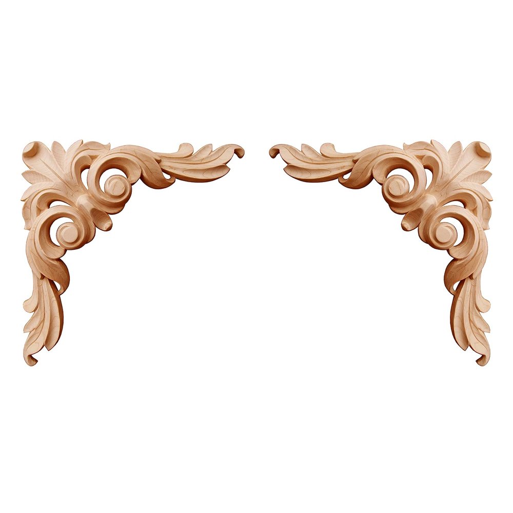SUNHAWK Pair of Wood Carved Corner Applique Leaf Scroll Carved 4-1/2", 6" and 8" Onlay for Panel, Cabinet, Wall Decor, and Furniture (Red Oak, 4-1/2"x4-1/2 x5/8" T)