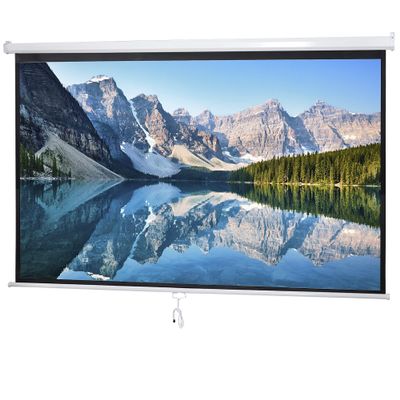 JupiterForce Pull Down Projector Screen 100 Inch 16:9 HD Portable Manual Roll-up Retractable Projection Screen for Home Theater Office Education, White