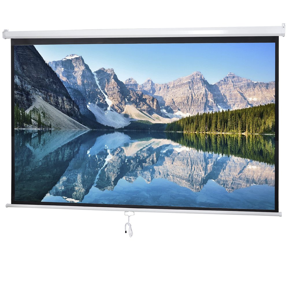 JupiterForce Pull Down Projector Screen 100 Inch 16:9 HD Portable Manual Roll-up Retractable Projection Screen for Home Theater Office Education, White