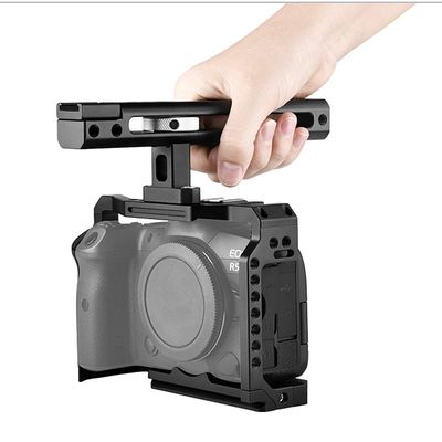 FocusFoto Camera Cage + Top Handle Grip Kit Video Filmmaking Stabilizer Rig Aluminium Alloy with Cold Shoe and 1/4" 3/8" Screw Mouting for Canon EOS R5 R6