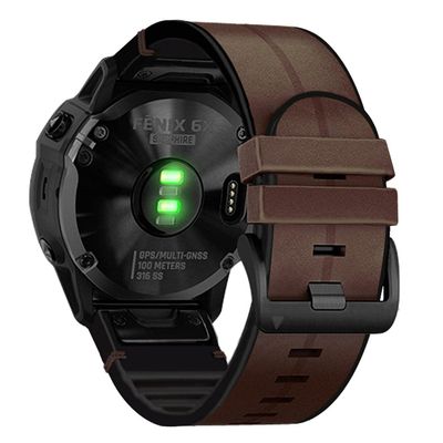 Abanen for Garmin Fenix 7X / Fenix 6X / Fenix 5X Watch Band, Quick Easy Fit 26mm Soft Genuine Leather Hybrid Silicone Sweatproof Wristband Strap for Fenix 5X Plus,Tactix Delta,Fenix 3,Enduro (Coffee)