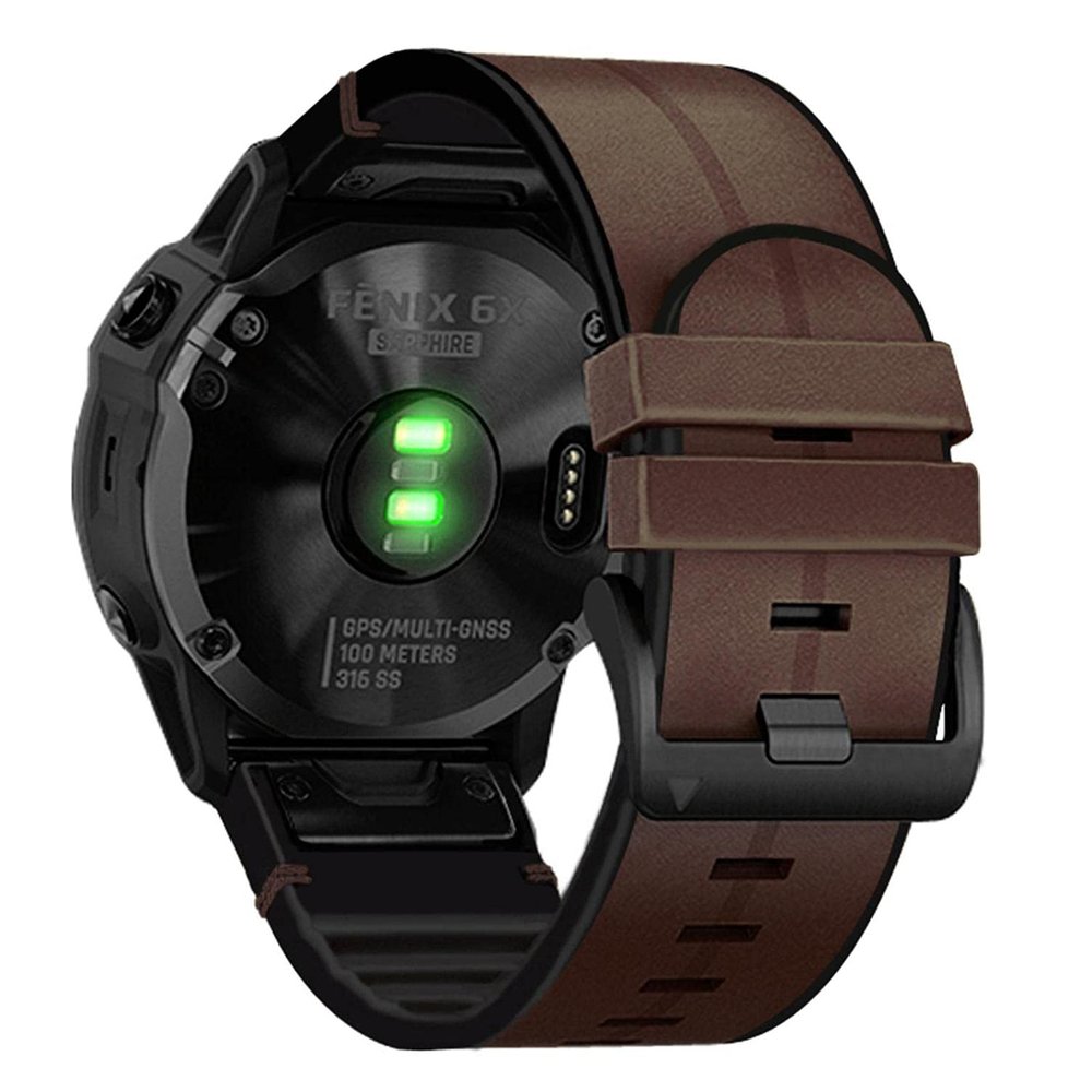 Abanen for Garmin Fenix 7X / Fenix 6X / Fenix 5X Watch Band, Quick Easy Fit 26mm Soft Genuine Leather Hybrid Silicone Sweatproof Wristband Strap for Fenix 5X Plus,Tactix Delta,Fenix 3,Enduro (Coffee)