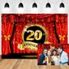 OERJU 12x8ft Happy 20th Anniversary Backdrop Luxury Stage Red Curtain Glitter Golden Spots Photography Background Lover Couple Marriage Wedding Anniversary Celebration Party Vinyl Studio Props view 1