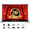 OERJU 12x8ft Happy 20th Anniversary Backdrop Luxury Stage Red Curtain Glitter Golden Spots Photography Background Lover Couple Marriage Wedding Anniversary Celebration Party Vinyl Studio Props view 3