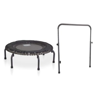 JumpSport 370 PRO Indoor Lightweight Heavy Duty 39-Inch Heavy Duty Fitness Trampoline with Handle Bar Accessory and Adjustable Tension Bungees, Black