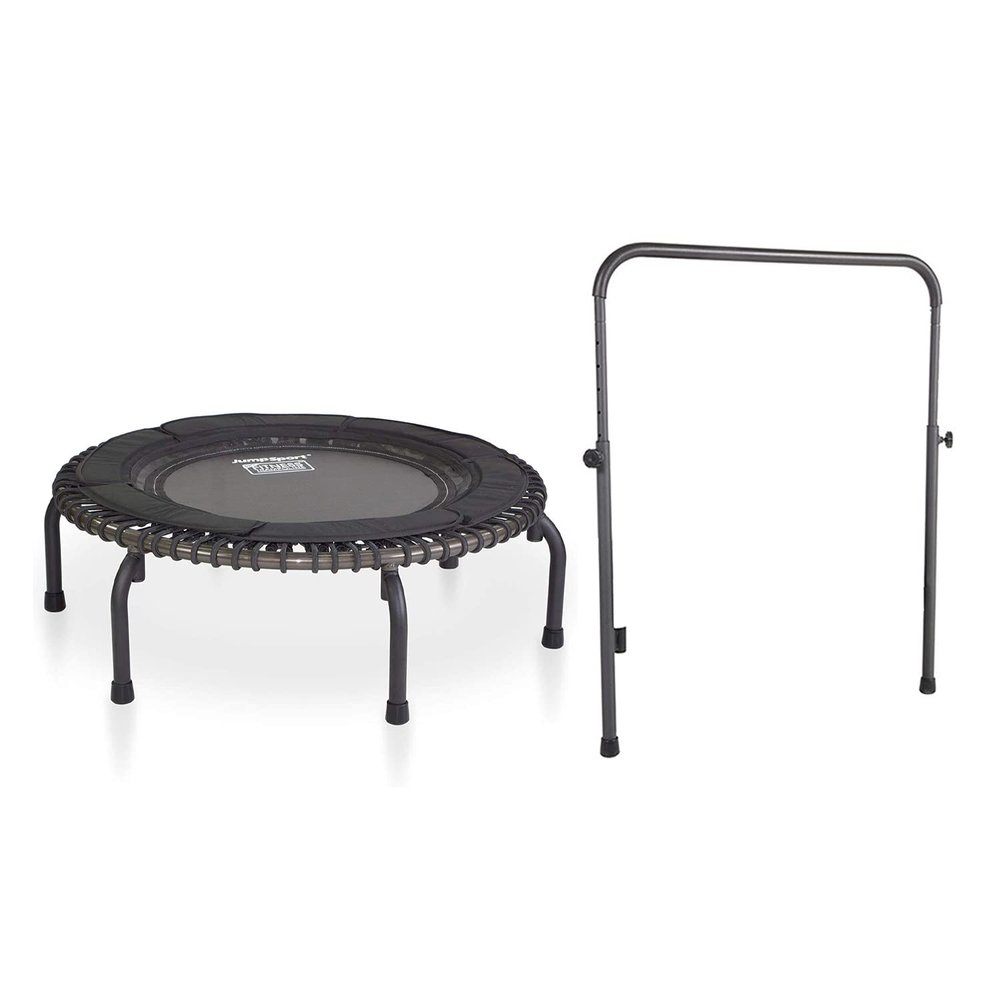 JumpSport 370 PRO Indoor Lightweight Heavy Duty 39-Inch Heavy Duty Fitness Trampoline with Handle Bar Accessory and Adjustable Tension Bungees, Black