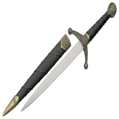 SZCO Supplies 16" Golden Spear-Point Replica Medieval Celtic Knot Knife with Scabbard,Gold/Black,211532-GD