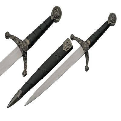 SZCO 16" Silver Spear-Point Replica Medieval Celtic Knot Knife with Scabbard