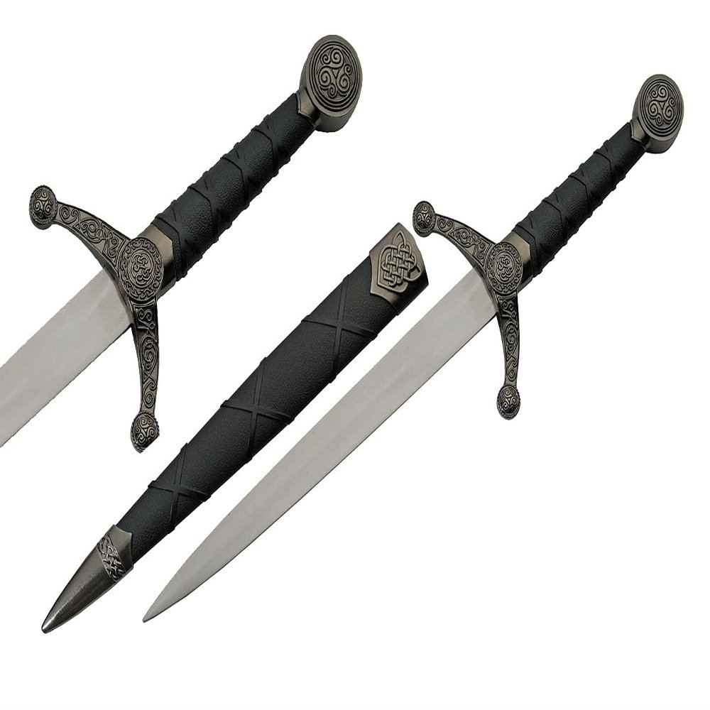 SZCO 16" Silver Spear-Point Replica Medieval Celtic Knot Knife with Scabbard