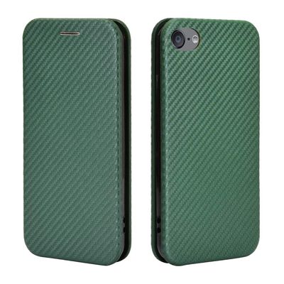 ZORSOME for iPhone iPod Touch 5 6 7 Flip Case,Carbon Fiber PU + TPU Hybrid Case Shockproof Wallet Case Cover with Strap,Kickstand Green