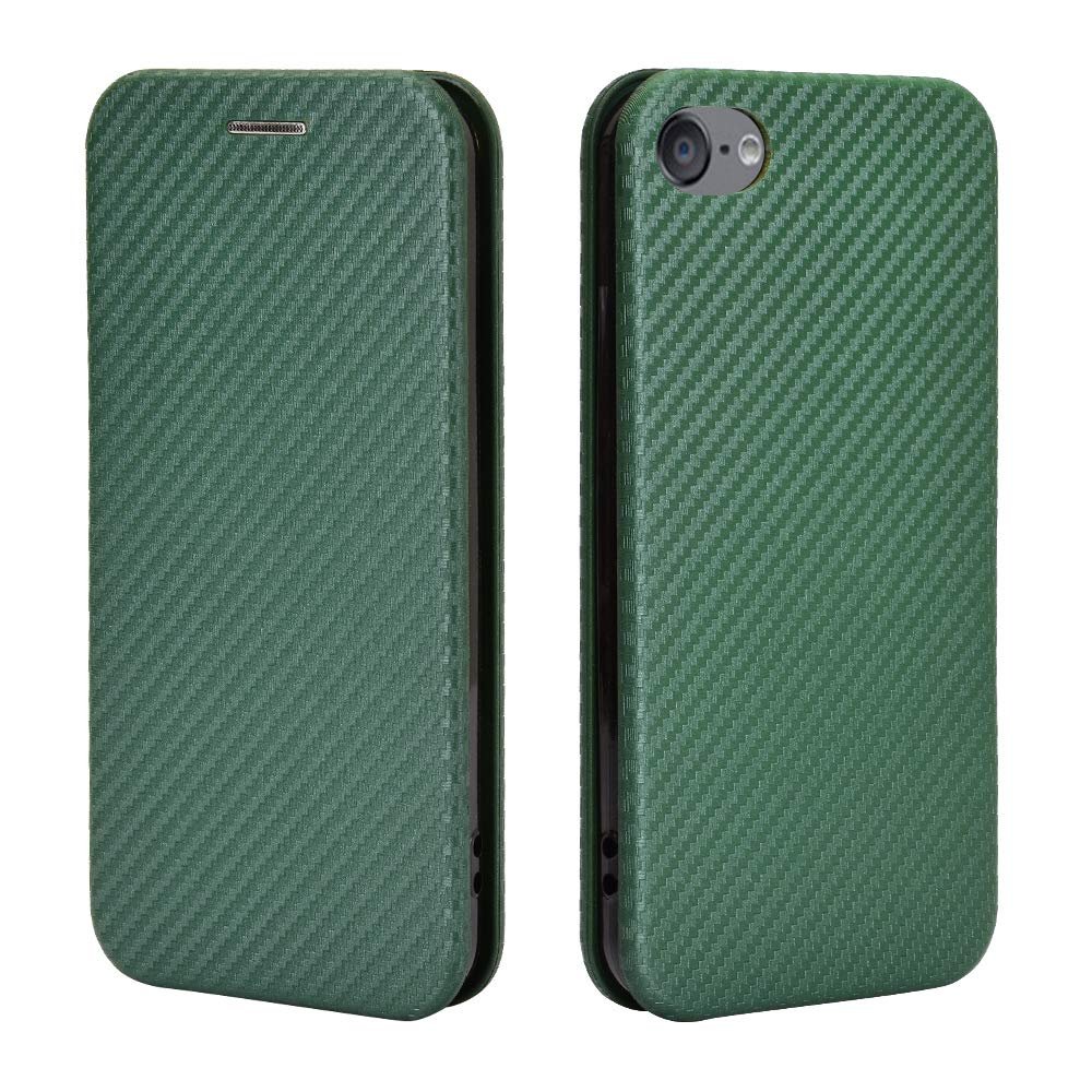 ZORSOME for iPhone iPod Touch 5 6 7 Flip Case,Carbon Fiber PU + TPU Hybrid Case Shockproof Wallet Case Cover with Strap,Kickstand Green