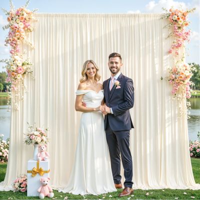 10ft x 10ft Champagne Backdrop Curtain for Baby Shower Wrinkle Free Backdrop Drapes Panels for Parties Wedding Bridal Shower Birthday Photo Photography Polyester Fabric Background Decoration