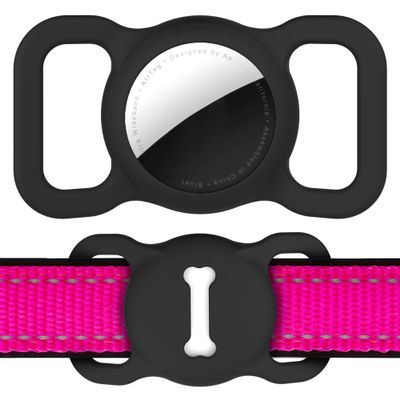 for Airtag Dog Collar Holder (1st & 2nd Generation) Air Tag Protective Cat Airtag Dog Collar, Silicone AirTags GPS Tracking Accessories, Air Tags with Bone Pattern (1 Pack(Black))