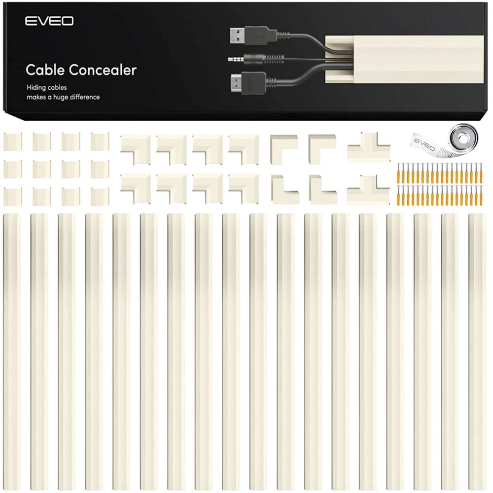EVEO Cable Hider Wall 306 - Cable Raceway Cord Hider - Wire Covers for Cords on Wall, Cord Cover, Wall Cable Hider, Cable Concealer, Wire Hiders for TV on Wall - 20X (L16 W0.95 H0.5) - Medium | Beige