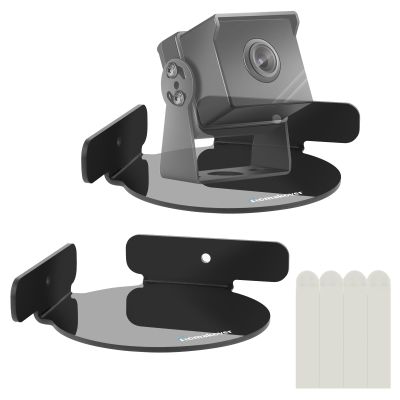 2 Pack Acrylic Mini Circular Corner Shelf Mount for Security Cameras, Baby Monitors, Plants & More, Universal Cam Holder, Easy to Install, Screwless with Damage-free Replacement Strips (Black)