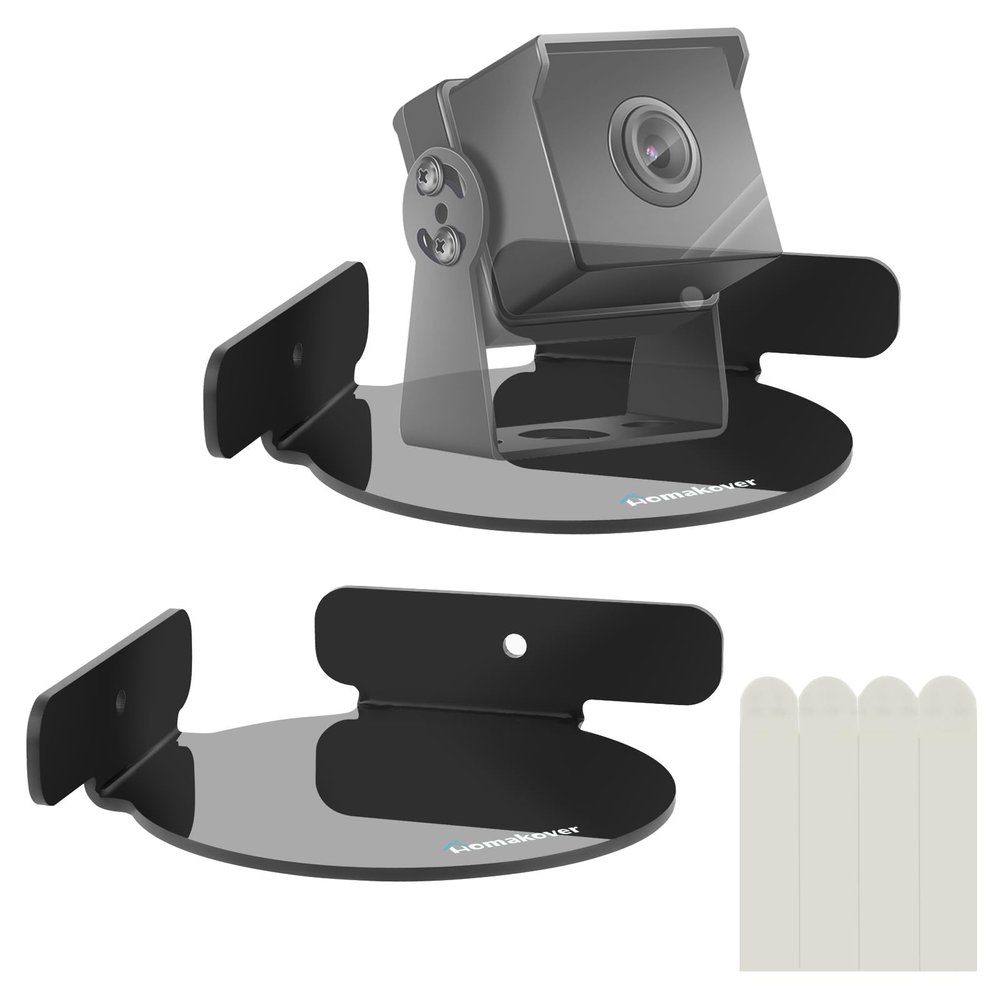 2 Pack Acrylic Mini Circular Corner Shelf Mount for Security Cameras, Baby Monitors, Plants & More, Universal Cam Holder, Easy to Install, Screwless with Damage-free Replacement Strips (Black)