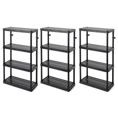 Gracious Living 4 Shelf Fixed Height Medium Duty Storage Unit 14 x 32 x 54.5 Organizer System for Home, Garage, Basement, & Laundry, Black (3 Pack)