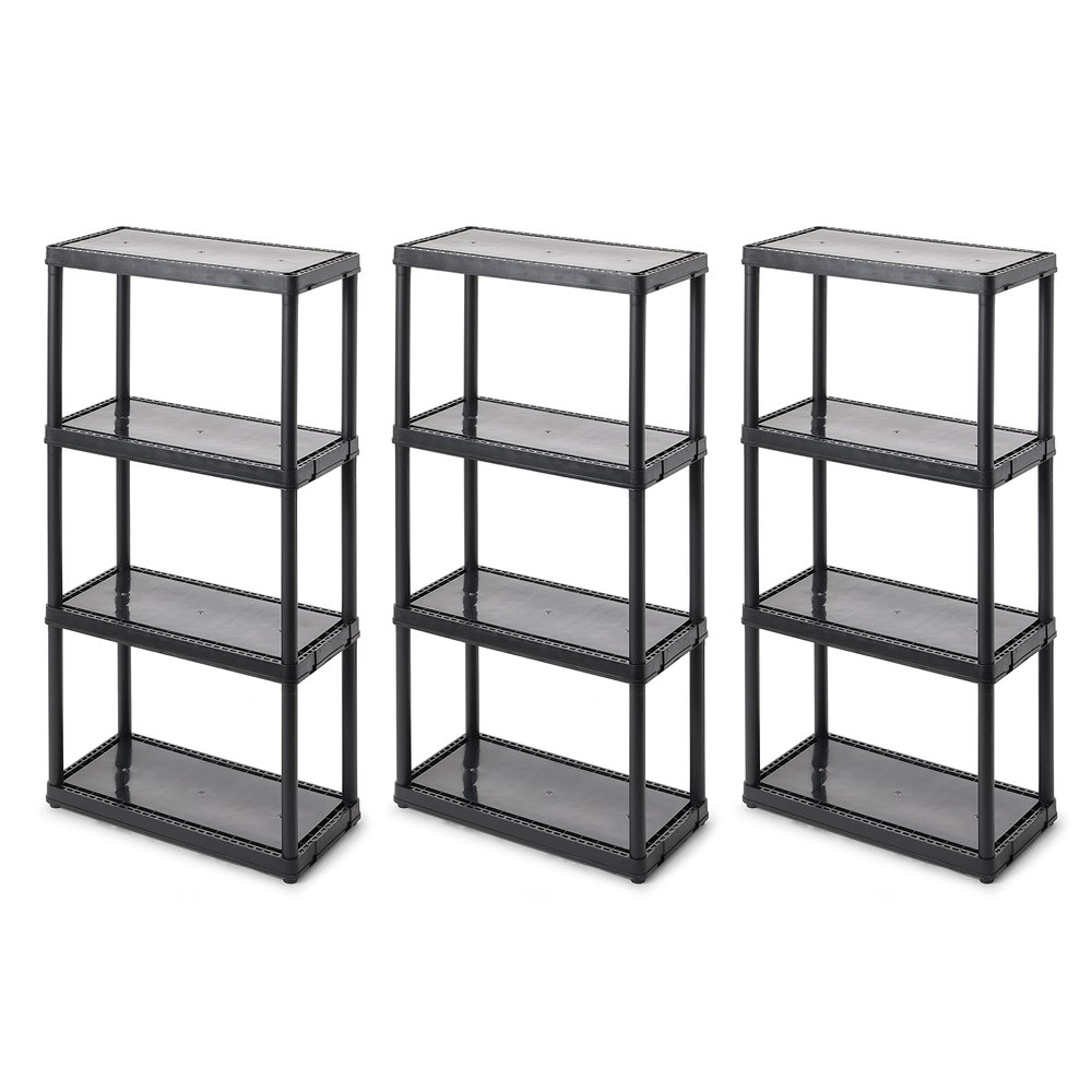 Gracious Living 4 Shelf Fixed Height Solid Light Duty Storage Unit 12 x 24 x 48 for Home, Garage, Basement, & Laundry, Black (3 Pack)