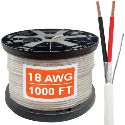 18 Gauge Wire (18 AWG) 2 Conductor Stranded Copper Shielded Cable 18/2 Home Electrical Wire Low Voltage Up to 300V CMP/CL3P Low Smoke Plenum Jacket USA Made (1000ft - White)