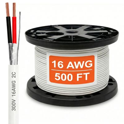 16 Gauge Wire (16 AWG) 2 Conductor Stranded Copper Shielded Cable 16/2 Home Electrical Wire Low Voltage Up to 300V CMP/CL3P Low Smoke Plenum Jacket USA Made (500ft - White)