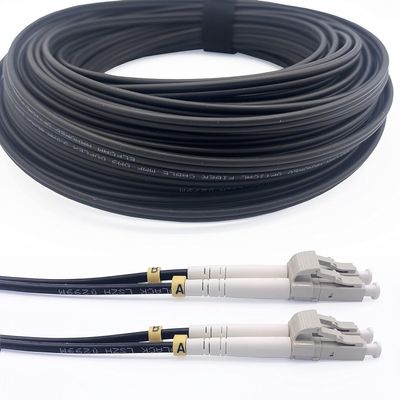 Elfcam - 25m Outdoor and Indoor Shielded Armored Fiber Optic Cable LC/UPC to LC/UPC OM3 Multimode Duplex 50/125m LSZH, Black (25M)