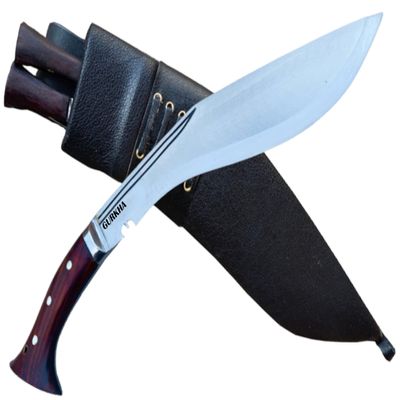 Gurkha WWI Kukri Knife 10.5 Inch Hand Forged High Carbon Steel Balanced Blade Khukuri Rosewood Handle Leather Sheath Karda Chakmak Handmade in Nepal