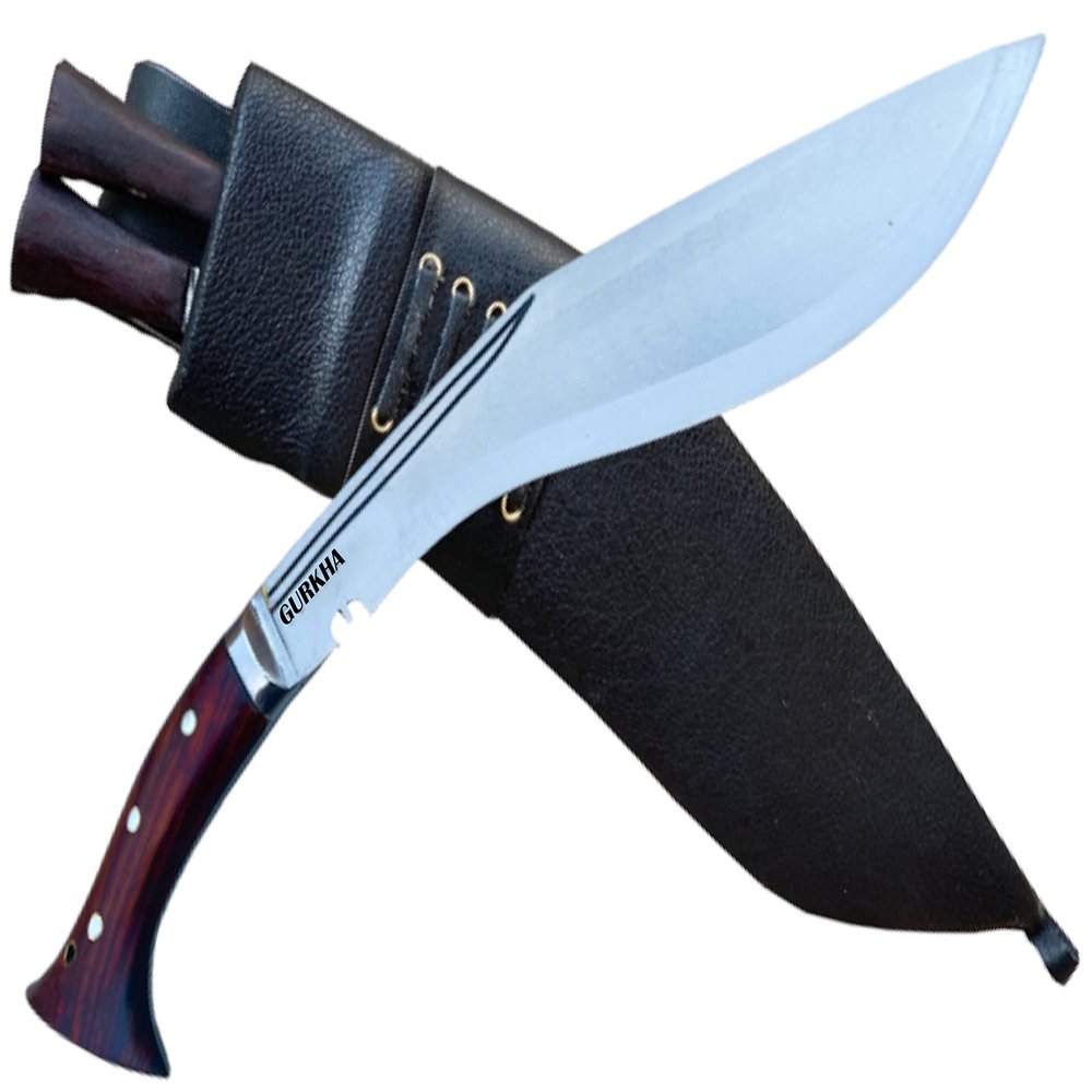 Gurkha WWI Kukri Knife 10.5 Inch Hand Forged High Carbon Steel Balanced Blade Khukuri Rosewood Handle Leather Sheath Karda Chakmak Handmade in Nepal