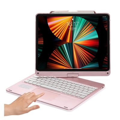HENGHUI 360 Rotatable Keyboard for iPad Pro 13 inch (M5/M4)/ iPad Air 13 inch (M3/M2)/ iPad Pro 12.9" 6th/5th/4th/3rd Generation Backlight Trackpad Foldable Integrated Keyboard Case Cover(Rosegold)