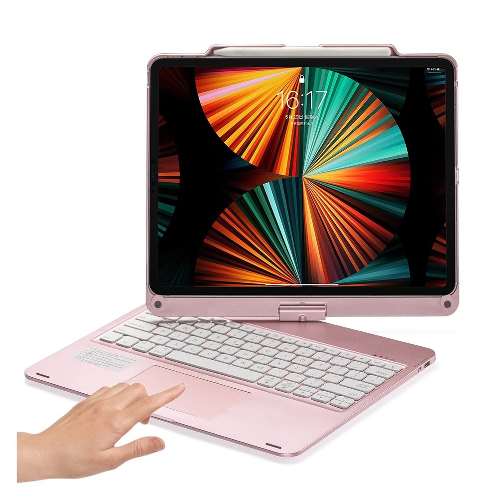 HENGHUI 360 Rotatable Keyboard for iPad Pro 13 inch (M5/M4)/ iPad Air 13 inch (M3/M2)/ iPad Pro 12.9" 6th/5th/4th/3rd Generation Backlight Trackpad Foldable Integrated Keyboard Case Cover(Rosegold)