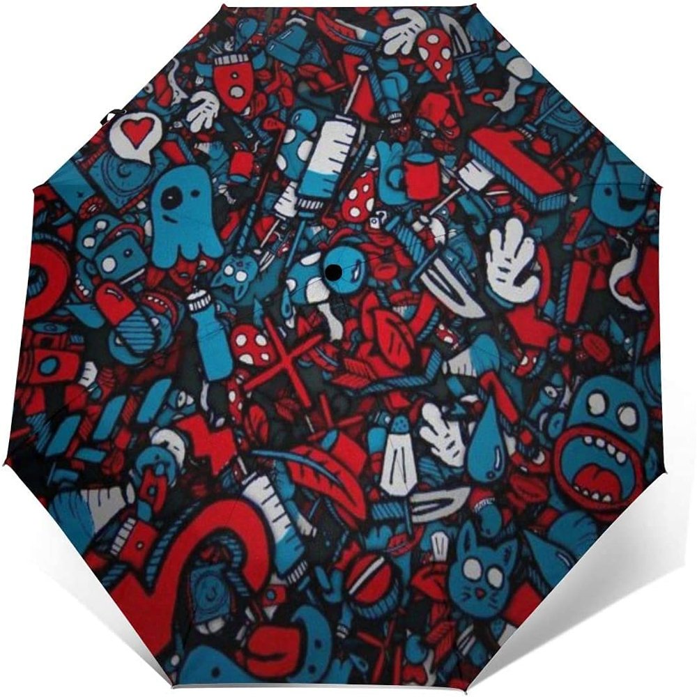 LJYT Automatic opening and closing, automatic closing, sun and rain outdoor umbrella-folding umbrella wind and UV protection (Color : Pattern)