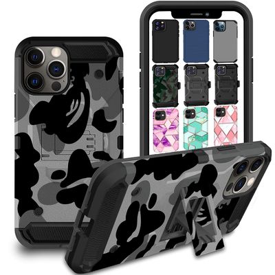 DuraSafe Cases for iPhone 12 iPhone 12 PRO 6.1" 2020 A2172 A2402 A2341 A2406 A2404 A2403 A2408 A2407 Military Printed Rugged Heavy Duty Case with Kickstand - Military Gray(Without Holster)