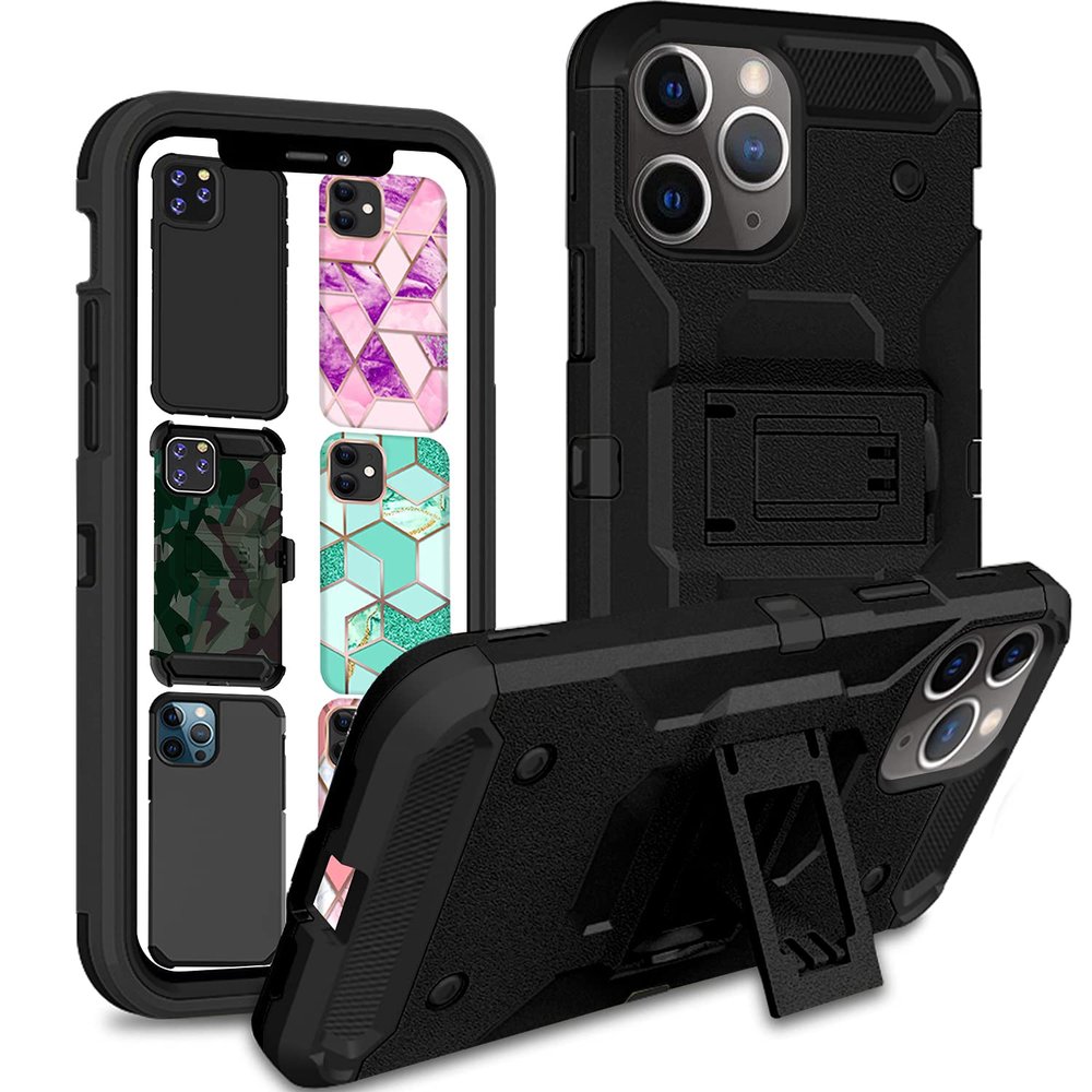 DuraSafe Cases for iPhone 11 PRO Max 2019 6.5 Inch A2161 A2220 A2218 Shockproof Sturdy Printed Case with Multi Layer Protection & Kick Stand - Black(Without Holster)