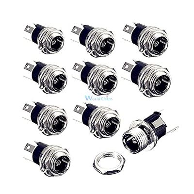 10PCS 5.5 x 2.1mm DC Power Supply Jack Socket Female Panel Mount Connector Adapter 3-Pin 12mm x 12mm x 20mm