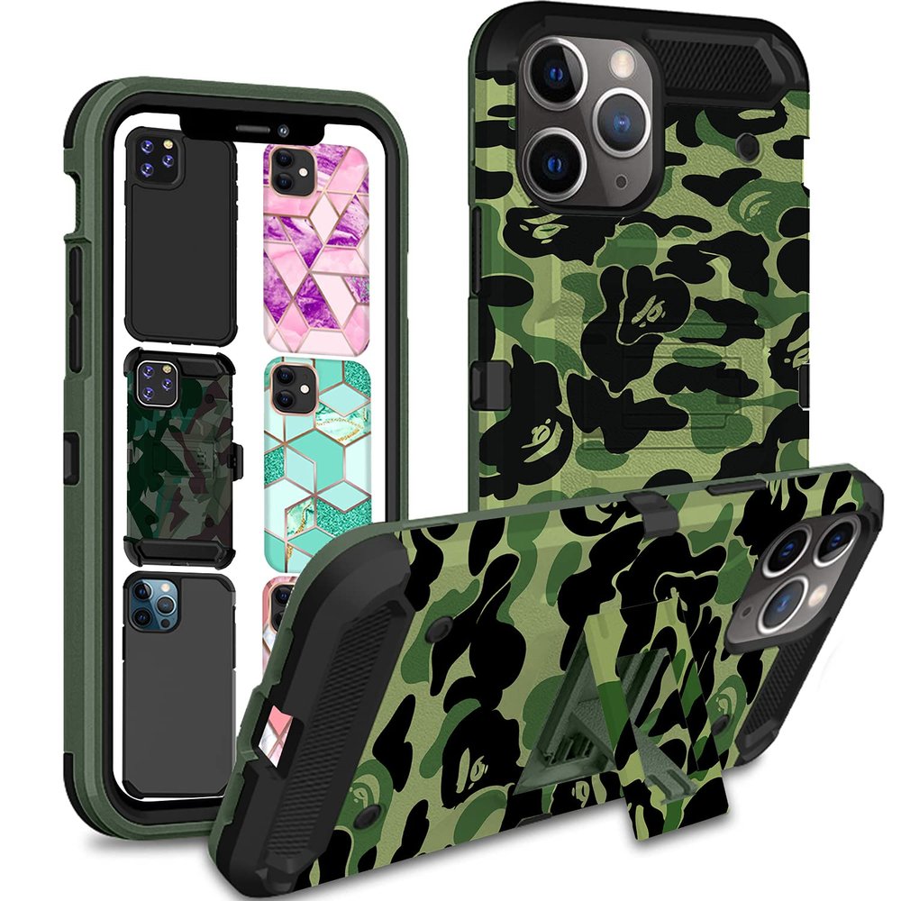 DuraSafe Cases for iPhone 11 PRO Max 2019 6.5 Inch A2161 A2220 A2218 Shockproof Sturdy Printed Case with Multi Layer Protection & Kick Stand - Military Moss(Without Holster)