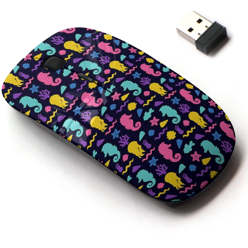 2.4G Wireless Mouse with Cute Pattern Design for All Laptops and Desktops with Nano Receiver - Colorful Bright Cute Underwater sea