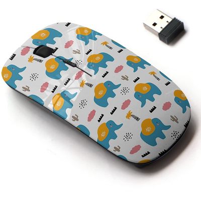 2.4G Wireless Mouse with Cute Pattern Design for All Laptops and Desktops with Nano Receiver - Baby Pattern Elephant Summer