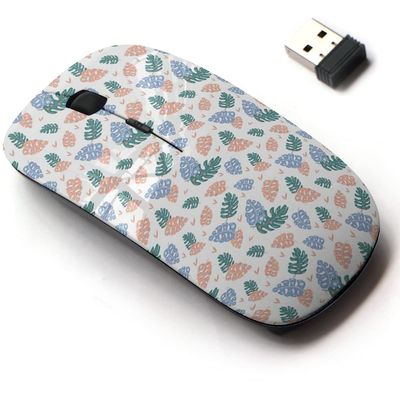2.4G Wireless Mouse with Cute Pattern Design for All Laptops and Desktops with Nano Receiver - Cute Tropical Leaves Monstera Doodle