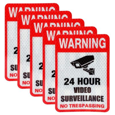 5 Pack Video Surveillance Sign Reflective Sticker Decal Self Adhesive 5.9" x 4", No Trespassing Warning Sign for Home Business CCTV Security Camera, UV Protected & Waterproof, Indoor & Outdoor Use