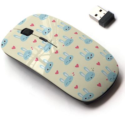2.4G Wireless Mouse with Cute Pattern Design for All Laptops and Desktops with Nano Receiver - Cute Pattern Blue