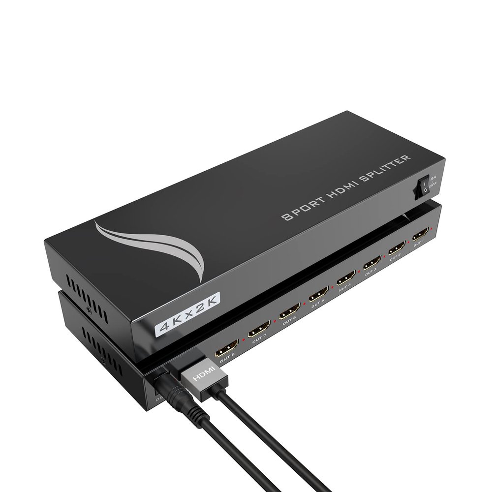 4K HDMI Splitter 1 in 8 Out + Cable, Yinker 8 Way HDMI Splitter 1x8 4Kx2K@30Hz W/AC Adapter, Mirror Duplicate for PS4 Fire Stick HDTV