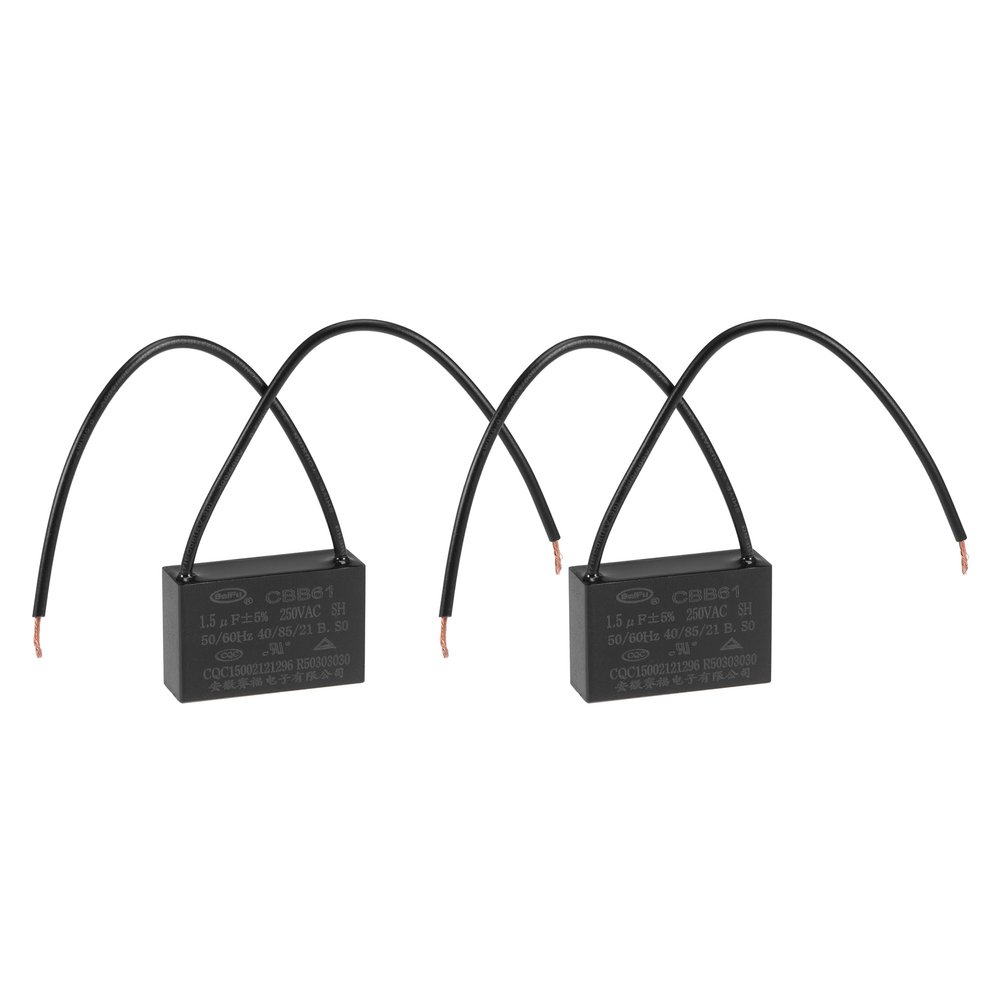 uxcell Ceiling Fan Capacitor CBB61 1.5uF 250V AC 2 Wires Metallized Polypropylene Film Capacitor 37x24x13mm for Electric Fan Pump Motor Generator 2Pcs