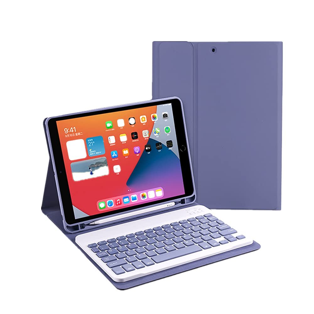 ZGSENLAN Keyboard case for iPad 10, iPad 10th Generation 10.9 inch 2022 Bluetooth Keyboard Detachable Slim Folio Leather case with Pencil Holder Color keycapPurple Gray