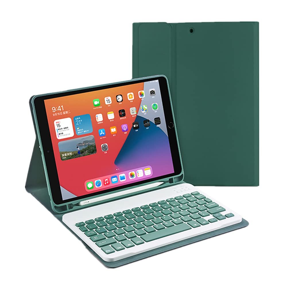 ZGSENLAN Keyboard case for iPad Pro11 inch4th/ 3rd /2nd/ 1st Generation Bluetooth Keyboard Detachable Slim Folio Leather case with Pencil Holder Color keycapDark Green