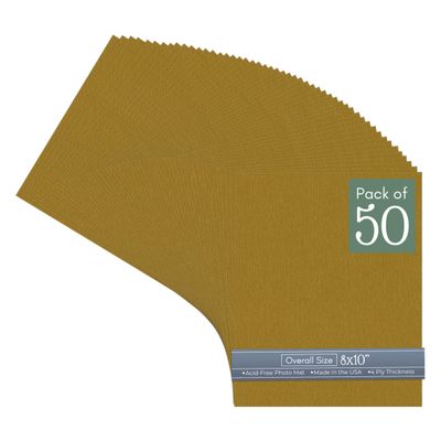 CountryArtHouse Metallic Gold Acid Free 8x10 Backing Board - Uncut Photo Mat Board - 50 Sheets