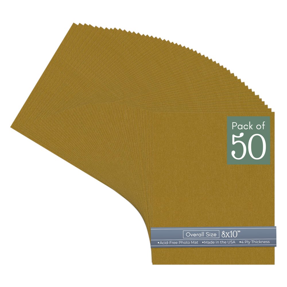 CountryArtHouse Metallic Gold Acid Free 8x10 Backing Board - Uncut Photo Mat Board - 50 Sheets