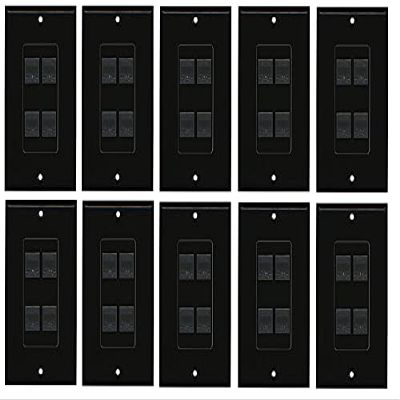 RiteAV Decorative 1 Gang 4 Port Cat5e Ethernet Wall Plate - Black/Black - 10 Pack
